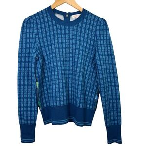 Tory Burch Sweater Medium Scarab Beetle Silk Merino Wool Blue Green Academia